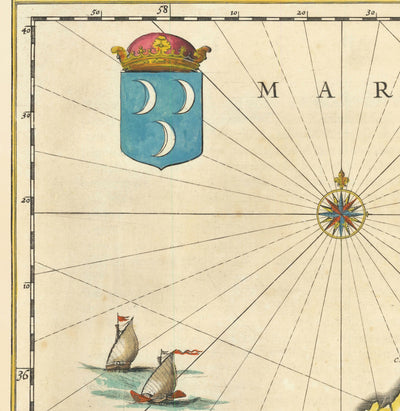 Mapa antiguo de Chipre por Willem Blaeu, 1640 - Nicosia, Kyrenia, Famagusta, Limassol, Pafos, Larnaca