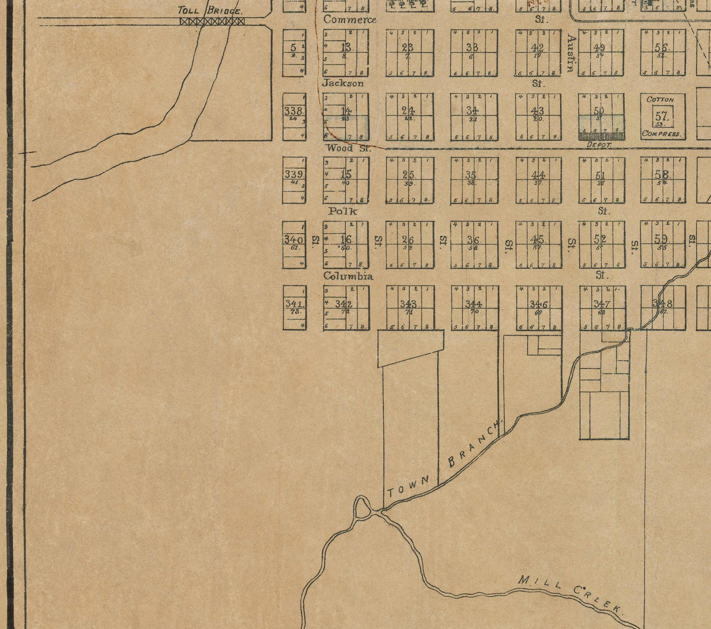 Old Map of Dallas, Texas in 1878 by Jones & Murphy - Main St, Ellum, Downtown, Arts District, Bryan Place