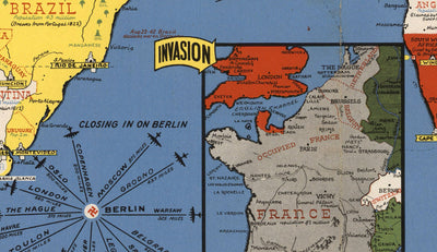 Old World War 2 Map - "Dated Events" WW2 Historical Educational Chart by Stanley Turner