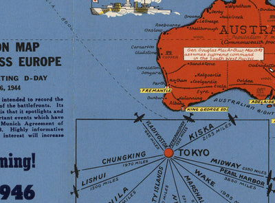 Old World War 2 Map - "Dated Events" WW2 Historical Educational Chart by Stanley Turner