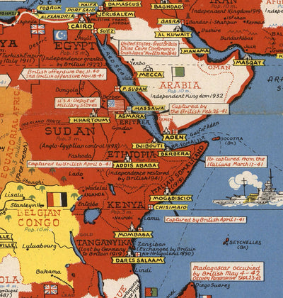 Old World War 2 Map - "Dated Events" WW2 Historical Educational Chart by Stanley Turner