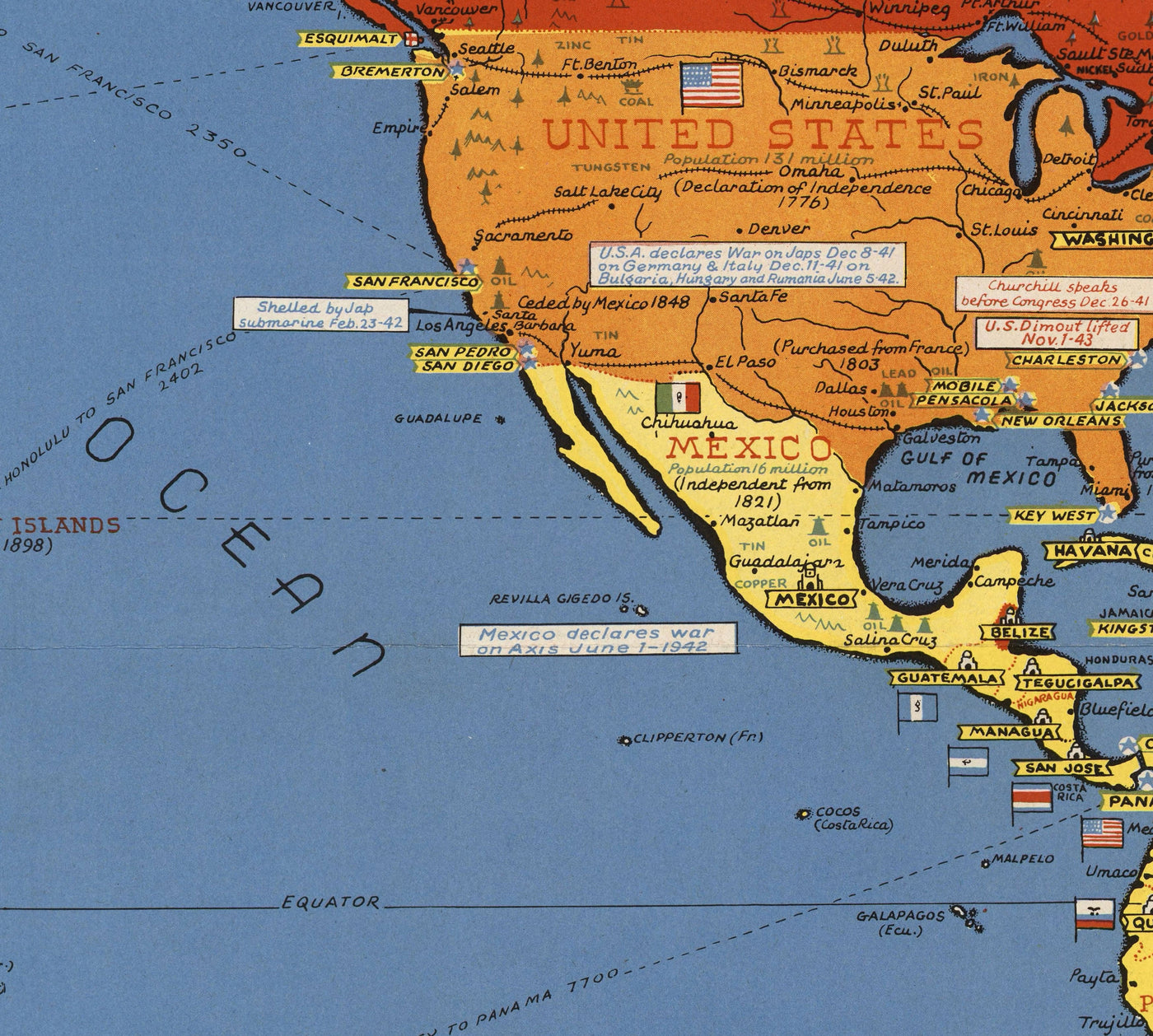 Old World War 2 Map - "Dated Events" WW2 Historical Educational Chart by Stanley Turner