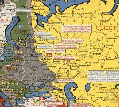 Old World War 2 Map - "Dated Events" WW2 Historical Educational Chart by Stanley Turner