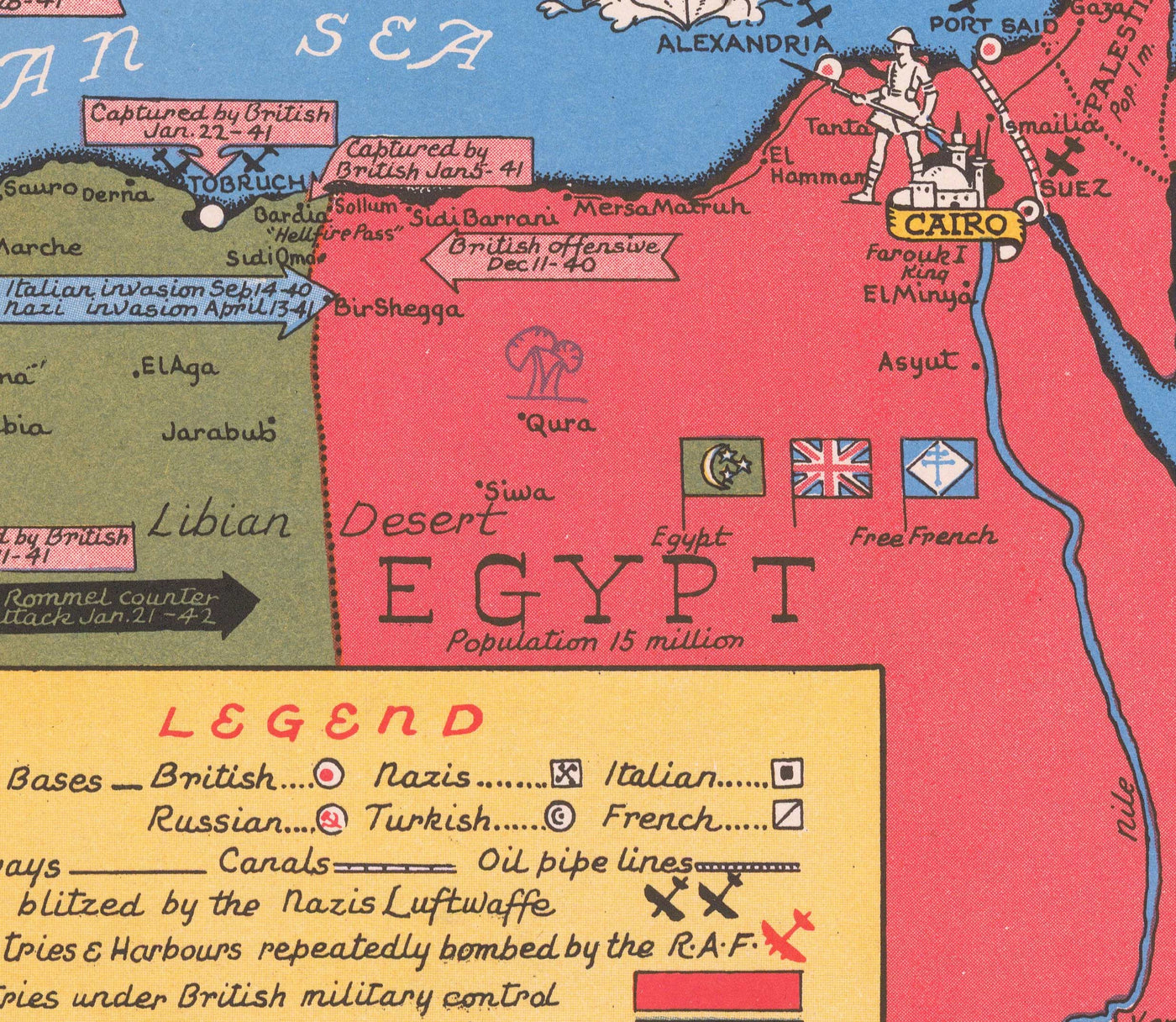 Mapa de la Guerra Mundial 2 Viejos, 1942 por Stanley Turner - Tabla de historia de WW2 "Eventos fechados"