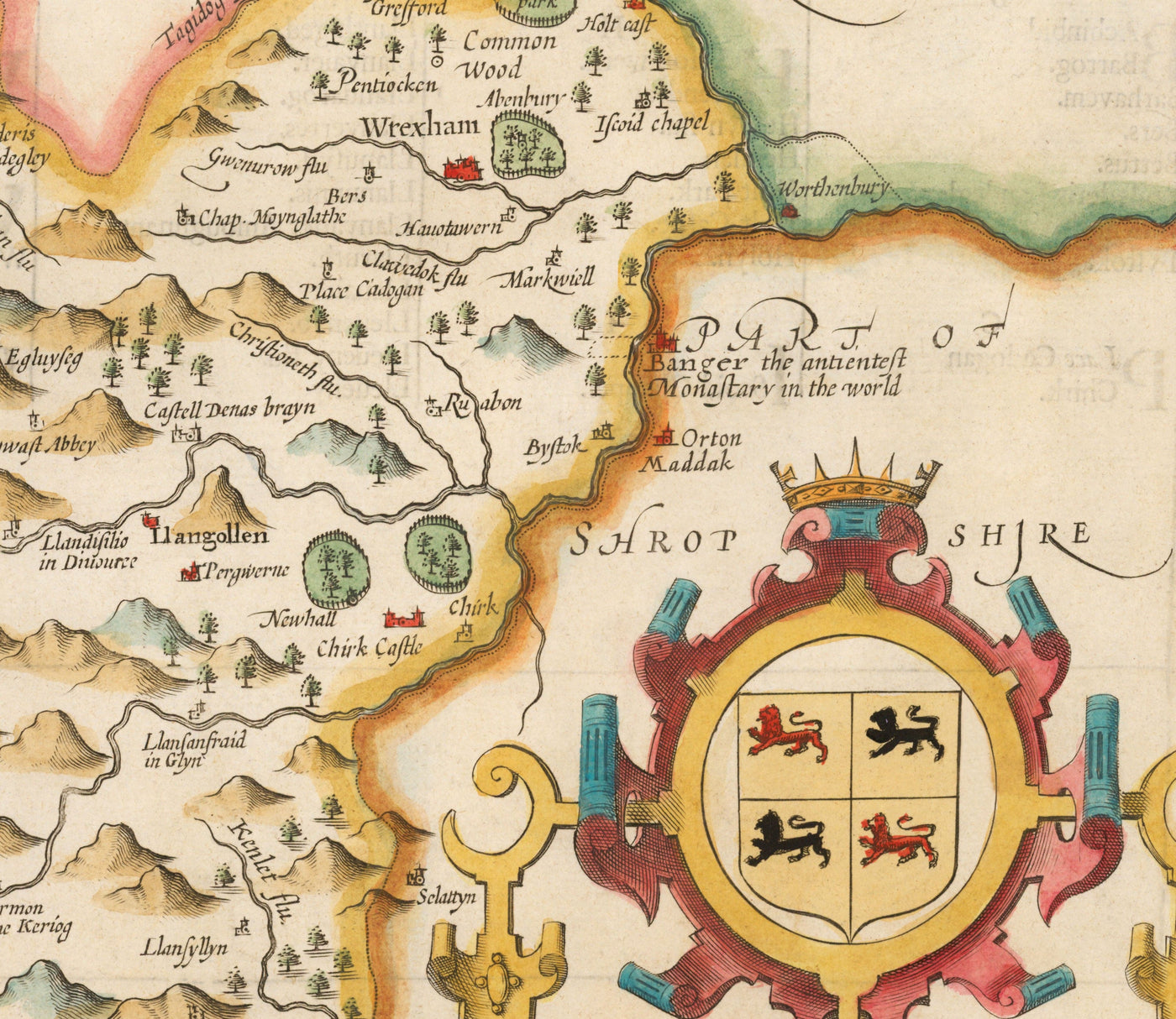Old Map of Denbighshire Wales 1611 by John Speed - Denbigh, Wrexham, Llandudno, Abergele