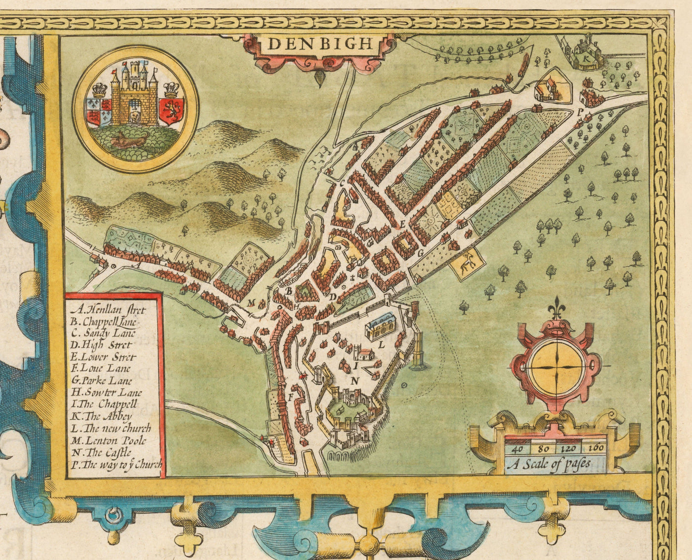 Old Map of Denbighshire Wales 1611 by John Speed - Denbigh, Wrexham, Llandudno, Abergele