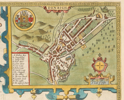Old Map of Denbighshire Wales 1611 by John Speed - Denbigh, Wrexham, Llandudno, Abergele