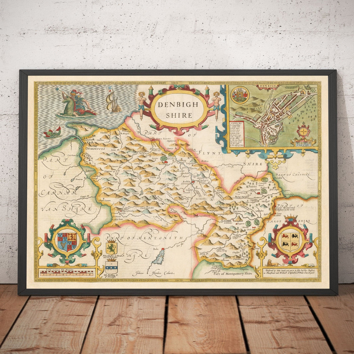 Old Map of Denbighshire Wales 1611 by John Speed - Denbigh, Wrexham, Llandudno, Abergele
