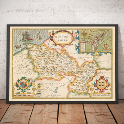 Old Map of Denbighshire Wales 1611 by John Speed - Denbigh, Wrexham, Llandudno, Abergele