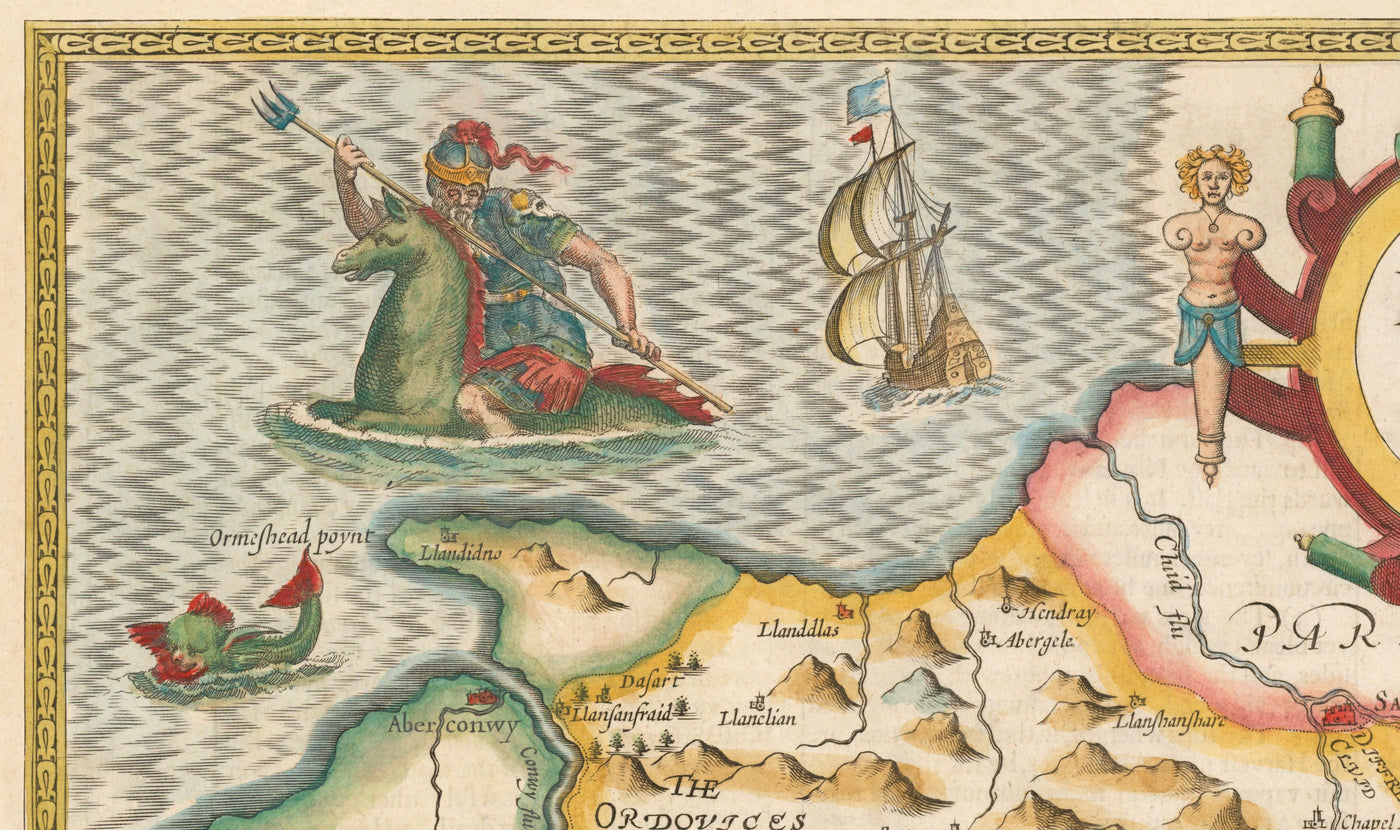 Old Map of Denbighshire Wales 1611 by John Speed - Denbigh, Wrexham, Llandudno, Abergele