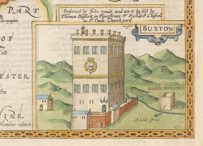 Alte Karte von Derbyshire, 1611 von John Speed - Derby, Chesterfield, Buxton, Peak District 