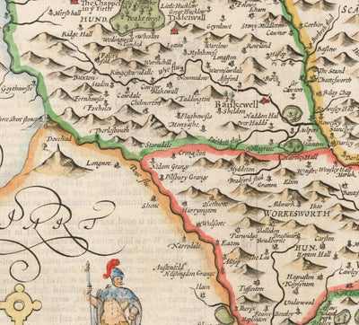 Alte Karte von Derbyshire, 1611 von John Speed - Derby, Chesterfield, Buxton, Peak District 