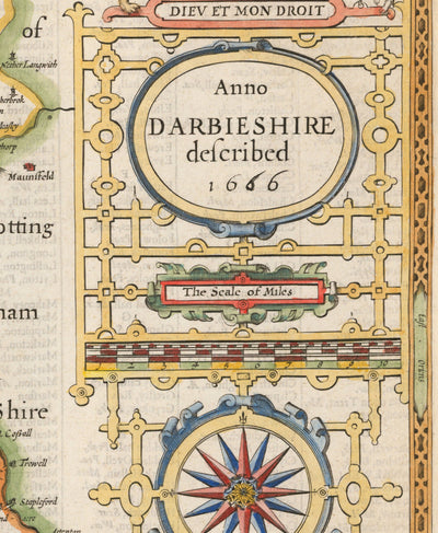Alte Karte von Derbyshire, 1611 von John Speed - Derby, Chesterfield, Buxton, Peak District 