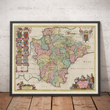 Alte Karte von Devon im Jahr 1665 von Joan Blaeu - Plymouth, Exeter, Torquay, Paignton, Exmouth, Barnstaple, West Country 