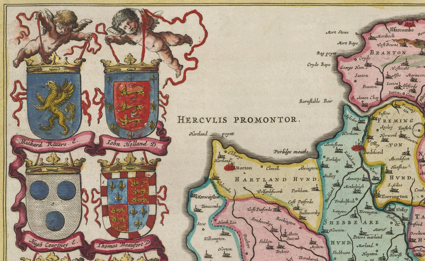 Alte Karte von Devon im Jahr 1665 von Joan Blaeu - Plymouth, Exeter, Torquay, Paignton, Exmouth, Barnstaple, West Country 