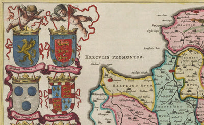 Alte Karte von Devon im Jahr 1665 von Joan Blaeu - Plymouth, Exeter, Torquay, Paignton, Exmouth, Barnstaple, West Country 