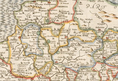 Ancienne carte de Devon, 1611 par John Speed ​​- Plymouth, Exeter, Torquay, Paignton
