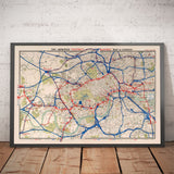 Old London District Carte ferroviaire, 1884, troisième édition - Premier métro Piccadilly, cercle, carte de tube de district