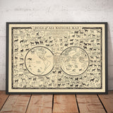 Old Dog Map, 1936 - World Atlas Chart of Breeds - Terrier, Bulldog, Pug, German Shepherd, Husky, Retriever, Sheepdog