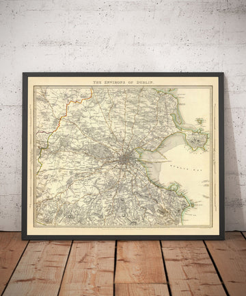 Antica mappa di Dublino e dei sobborghi, Irlanda, 1837 di SDUK - Leinster, Baia di Dublino, Grande Dublino 