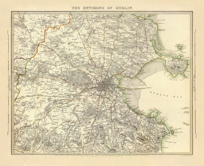 Ancienne carte de Dublin et de banlieue, Irlande, 1837 de Sduk - Leinster, Baie de Dublin, Grand Dublin