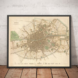 Viejo mapa de Dublín, Irlanda en 1836 por WB Clark - River Liffey, Leinster, County Dublin