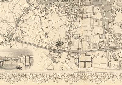Old Map of Dublin, Ireland, 1851 by Tallis & Rapkin - Central, Temple Bar, Stoneybatter, Docklands, Liffey, Leinster