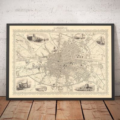 Old Map of Dublin, Ireland, 1851 by Tallis & Rapkin - Central, Temple Bar, Stoneybatter, Docklands, Liffey, Leinster