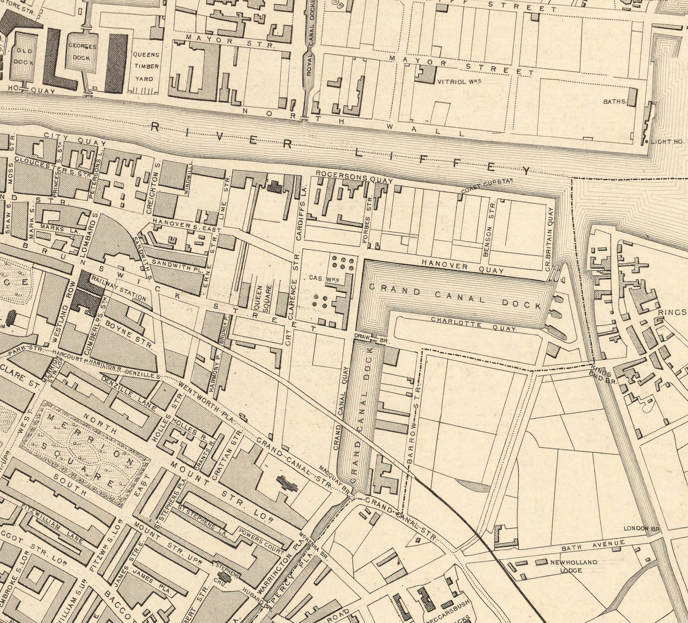 Old Map of Dublin, Ireland, 1851 by Tallis & Rapkin - Central, Temple Bar, Stoneybatter, Docklands, Liffey, Leinster