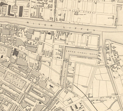 Old Map of Dublin, Ireland, 1851 by Tallis & Rapkin - Central, Temple Bar, Stoneybatter, Docklands, Liffey, Leinster