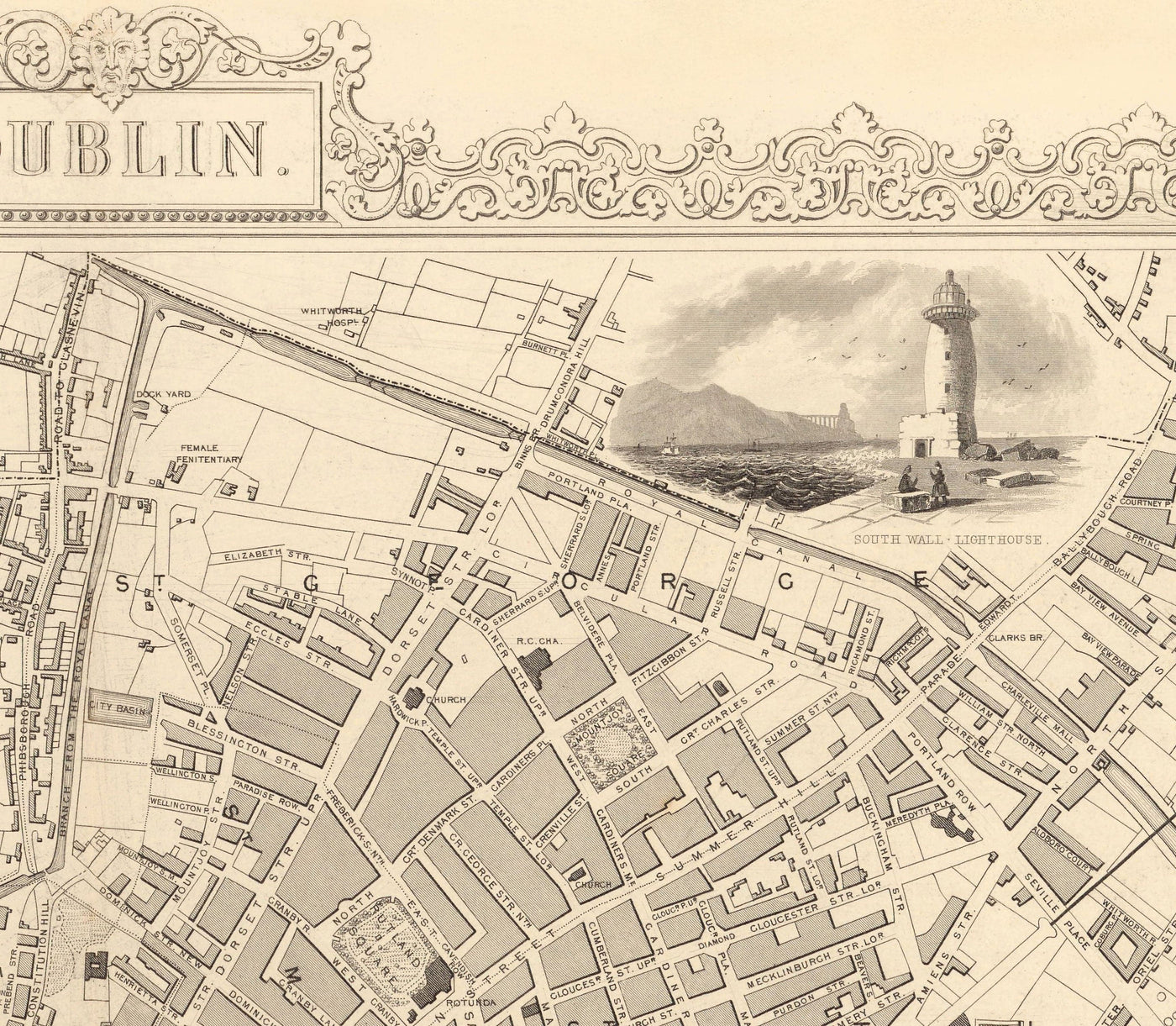 Old Map of Dublin, Ireland, 1851 by Tallis & Rapkin - Central, Temple Bar, Stoneybatter, Docklands, Liffey, Leinster