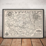 Old Monochrome Map of County Durham, 1611 by John Speed - Darlington, Stockton-on-Tees, Sunderland, Newcastle