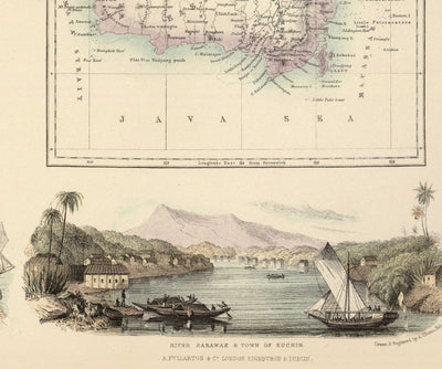 Ancienne carte des Indes orientales néerlandaises en 1872 par Fullarton - Bornéo, Java, Indonésie, Colonialisme, Océan Indien