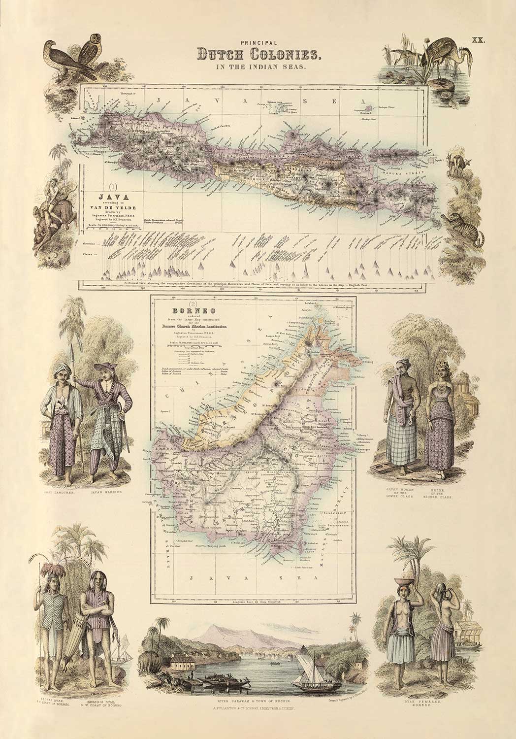 Ancienne carte des Indes orientales néerlandaises en 1872 par Fullarton - Bornéo, Java, Indonésie, Colonialisme, Océan Indien