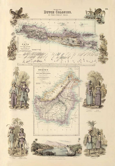 Ancienne carte des Indes orientales néerlandaises en 1872 par Fullarton - Bornéo, Java, Indonésie, Colonialisme, Océan Indien