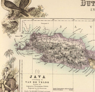 Ancienne carte des Indes orientales néerlandaises en 1872 par Fullarton - Bornéo, Java, Indonésie, Colonialisme, Océan Indien