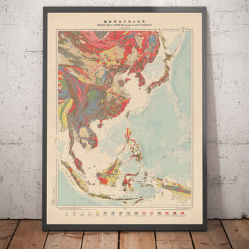 Old Geological Map of Eastern Asia and Malay Archipelago in 1932 by Tokyo Geology Society - Japan, China, Indonesia, Vietnam, Taiwan