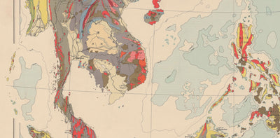 Old Geological Map of Eastern Asia and Malay Archipelago in 1932 by Tokyo Geology Society - Japan, China, Indonesia, Vietnam, Taiwan