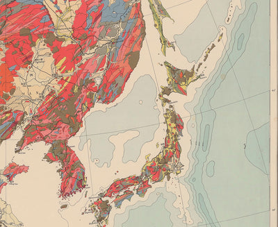 Old Geological Map of Eastern Asia and Malay Archipelago in 1932 by Tokyo Geology Society - Japan, China, Indonesia, Vietnam, Taiwan