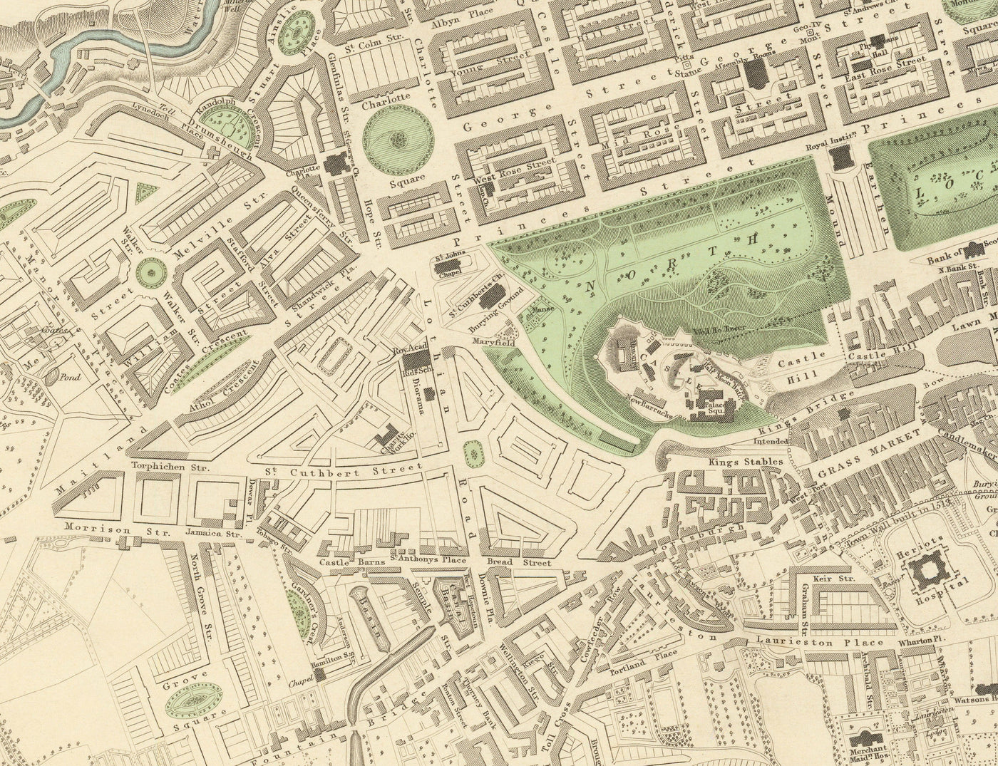 Old Map of Edinburgh, Scotland in 1834 by WB Clark