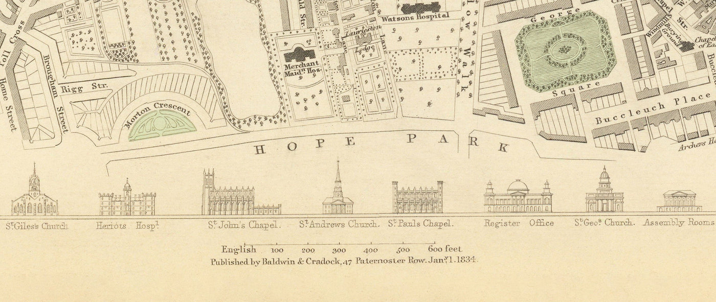 Old Map of Edinburgh, Scotland in 1834 by WB Clark