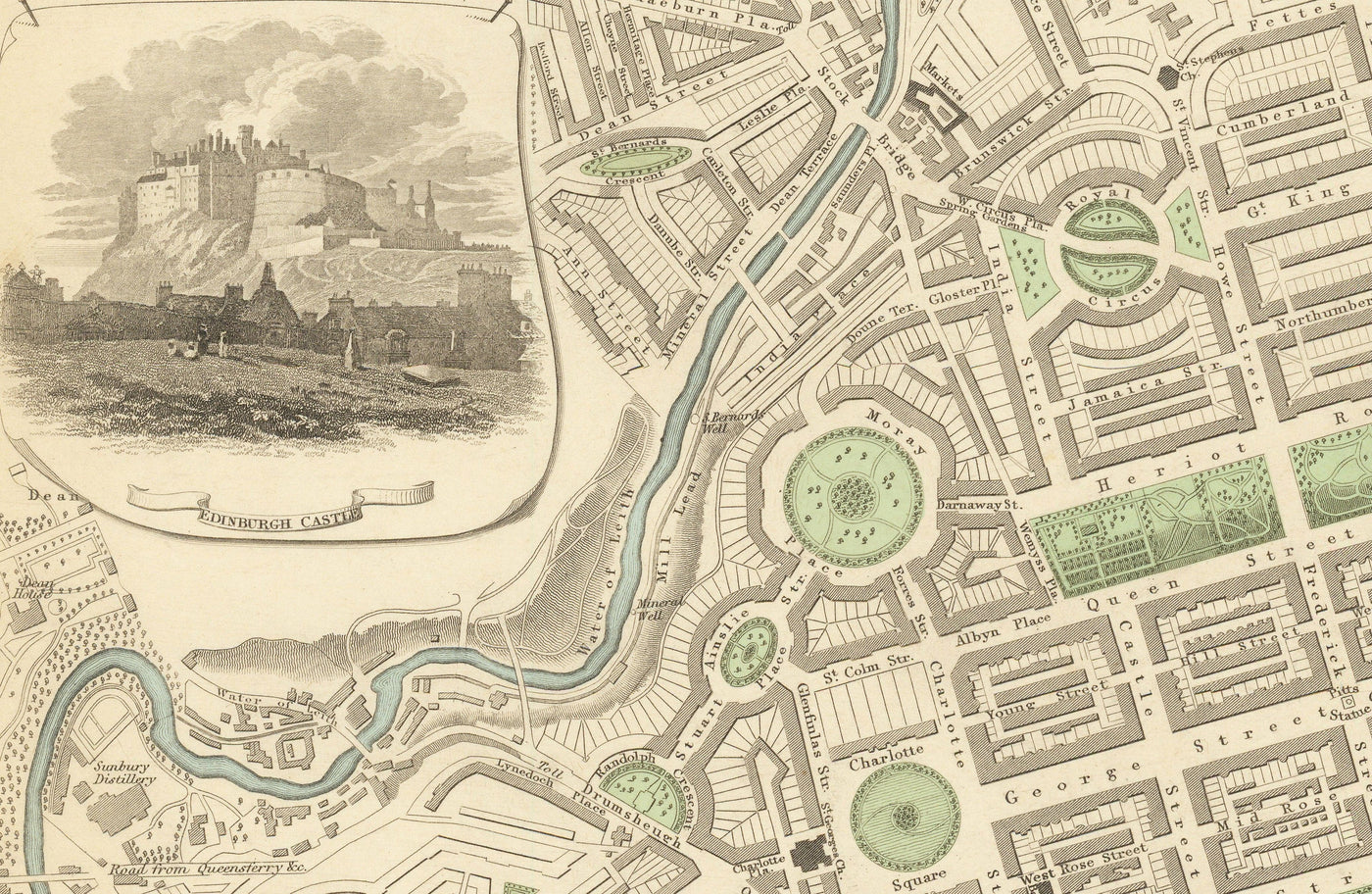 Old Map of Edinburgh, Scotland in 1834 by WB Clark