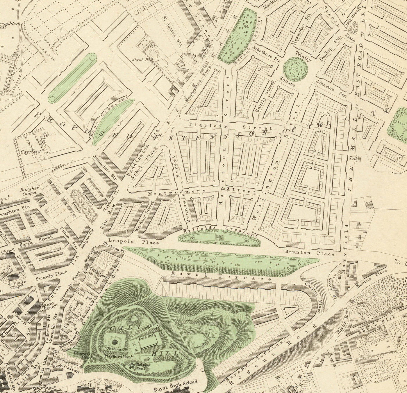 Old Map of Edinburgh, Scotland in 1834 by WB Clark