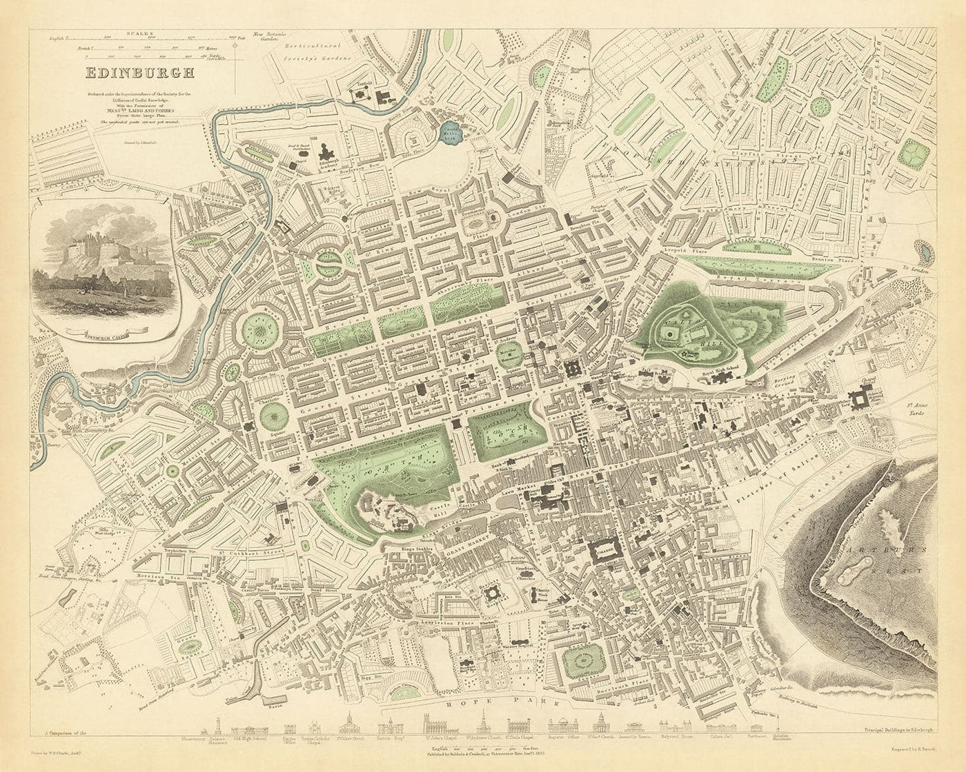 Old Map of Edinburgh, Scotland in 1834 by WB Clark