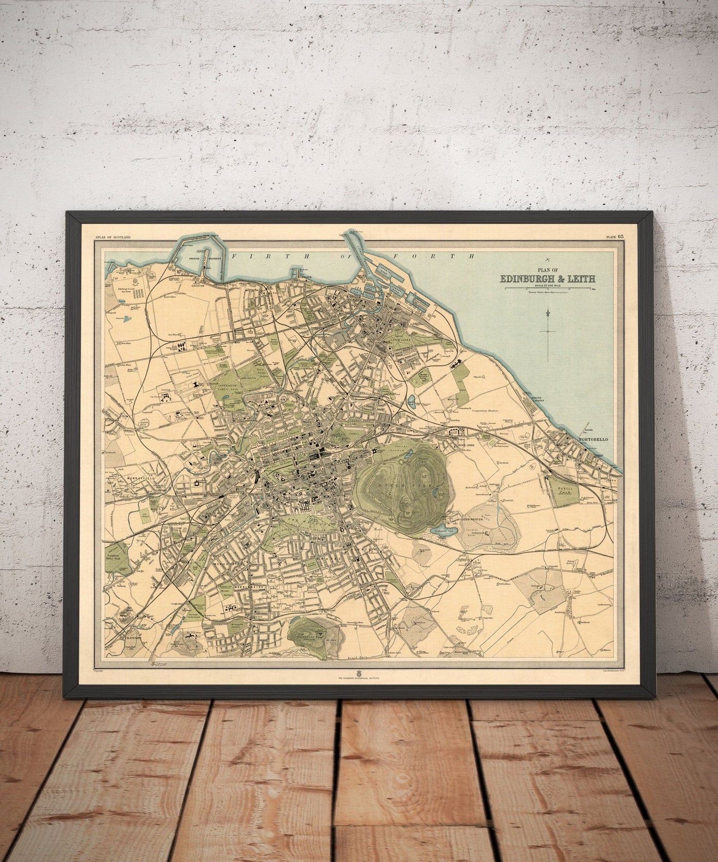 Ancienne carte d'Édimbourg en 1912 par J Bartholomew - Leith, Murrayfield, Portobello, Holyrood