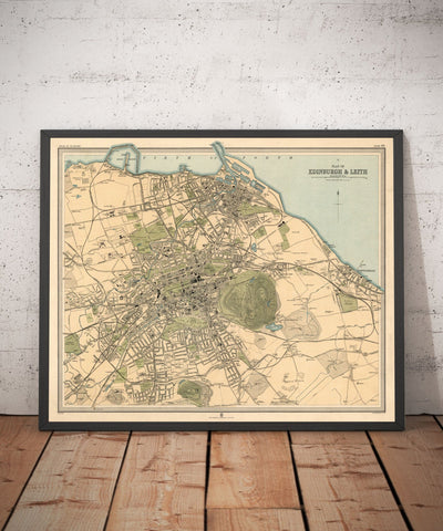 Ancienne carte d'Édimbourg en 1912 par J Bartholomew - Leith, Murrayfield, Portobello, Holyrood