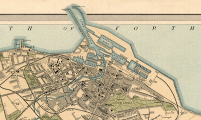 Ancienne carte d'Édimbourg en 1912 par J Bartholomew - Leith, Murrayfield, Portobello, Holyrood