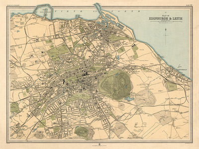 Ancienne carte d'Édimbourg en 1912 par J Bartholomew - Leith, Murrayfield, Portobello, Holyrood