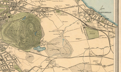 Ancienne carte d'Édimbourg en 1912 par J Bartholomew - Leith, Murrayfield, Portobello, Holyrood