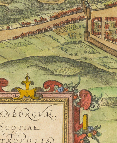 Old Map of Edinburgh, 1580 by Georg Braun - Castle, City Walls, St Giles Cathedral, Old Town